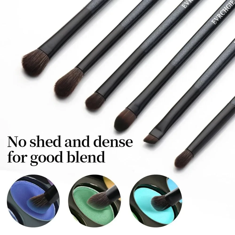 6 Pcs Black Professional Blending Soft Hairs Eye Makeup Brush Set & Wood Handle